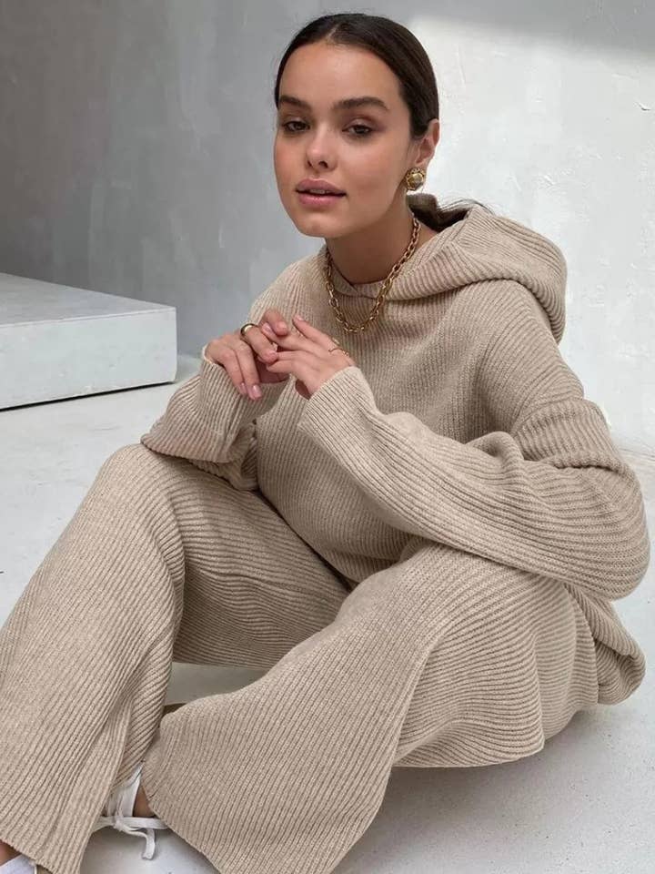 Solid Color Hoodie Top and Pant Set Sweater Set 9263 for wholesale by Sweetkama