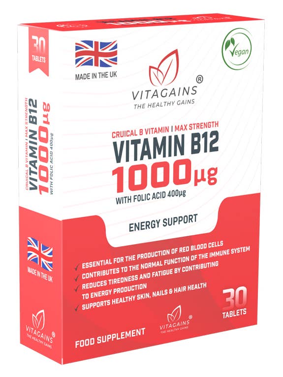 VitaGains Vitamin B12 1000µg with Folic Acid 400µg for wholesale by VitaGains