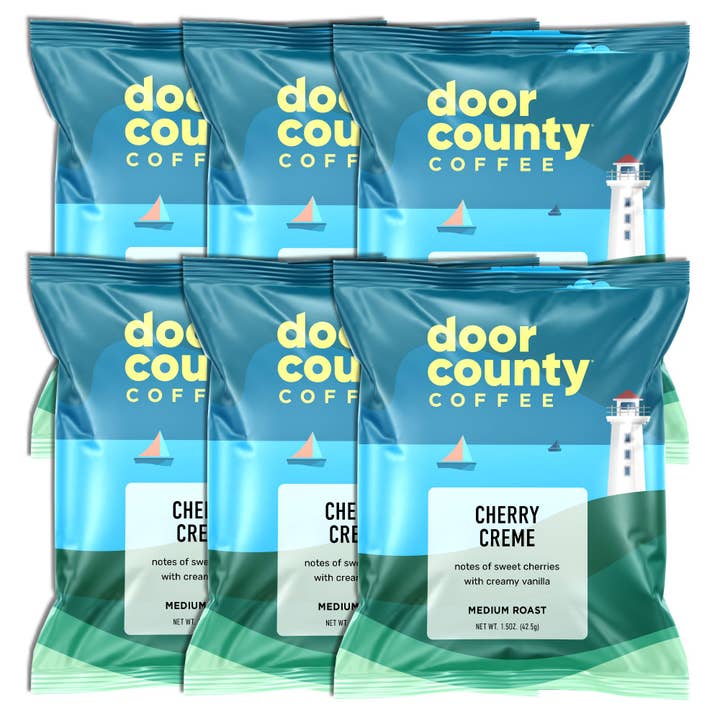 Cherry Creme Flavored Coffee Medium Roast, 1.5oz, 6 pack for wholesale by Door County Coffee