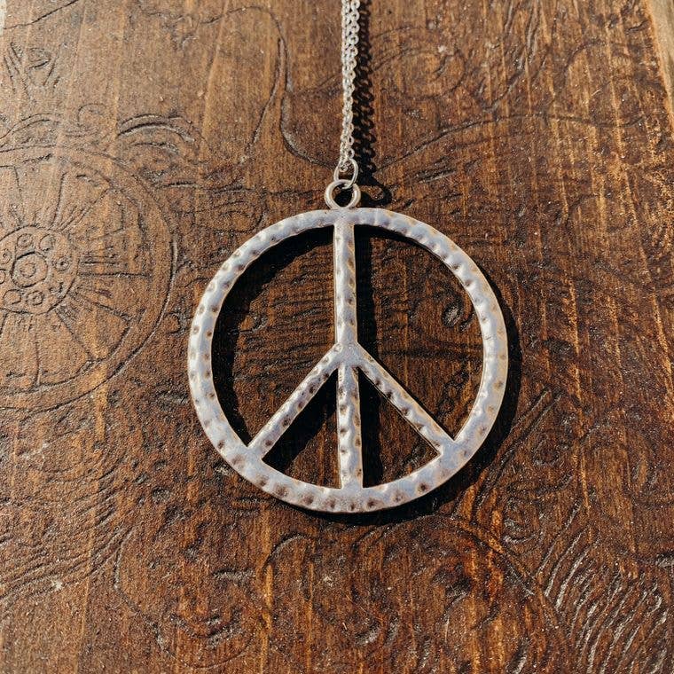 Red Shed Designs - Wholesale Pendant/Charm Necklace - Antique Silver Peace Sign Boho Long Necklace1