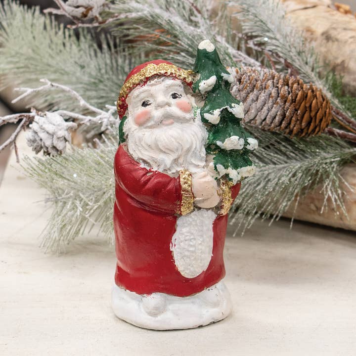 Col House Designs - Wholesale Christmas Decoration - Distressed Cement Retro Santa w/Christmas Tree Figure1