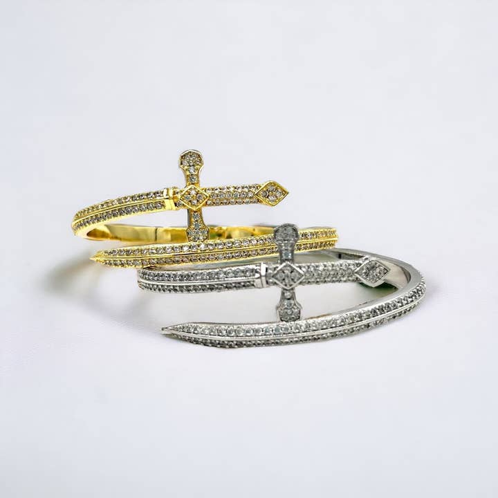 AF Design - Wholesale Bangle Bracelet - 18K Gold/Silver Cross Pave CZ Bangle