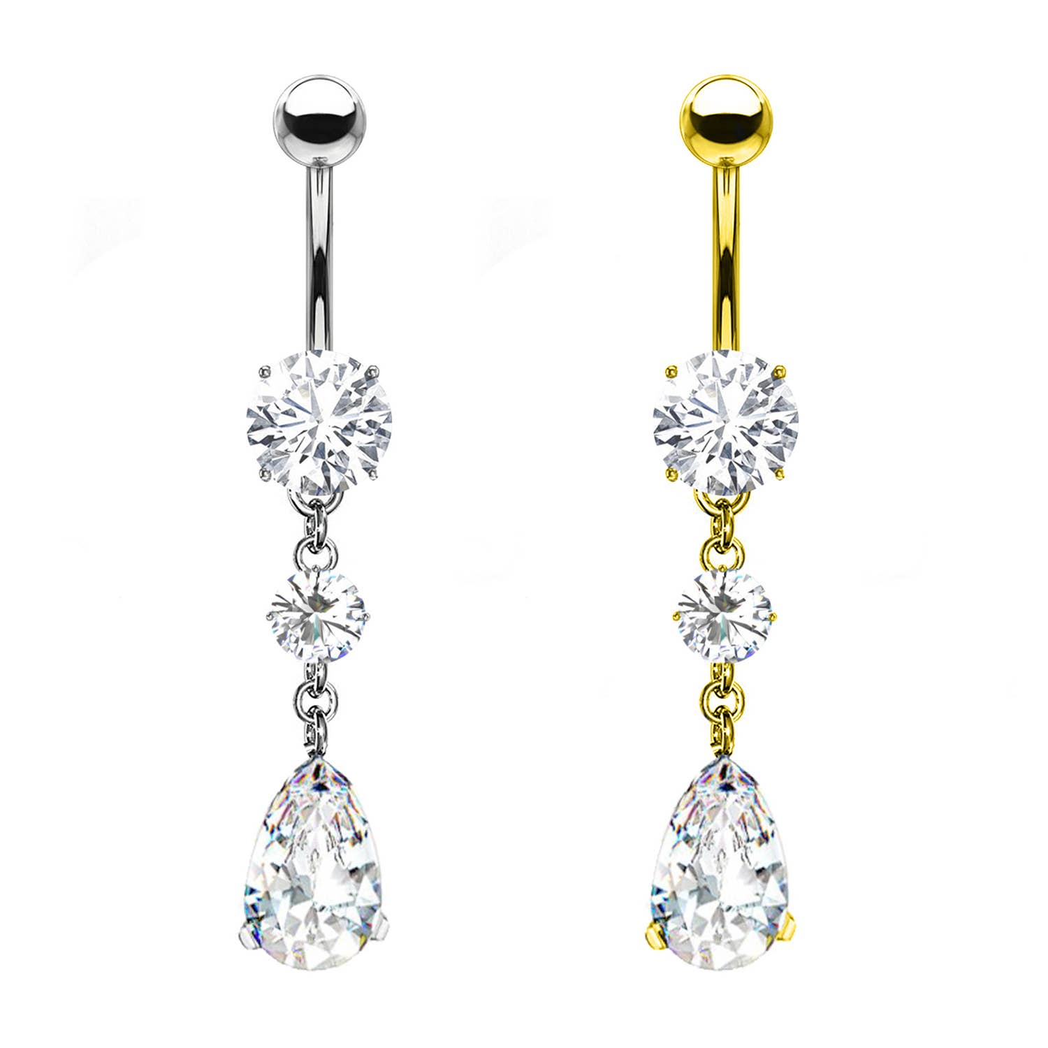 Awaken - Vendita all'ingrosso Piercing ad anello per ombelico - PD-165 Piercing Banana Ombelico con 3 Cristalli0