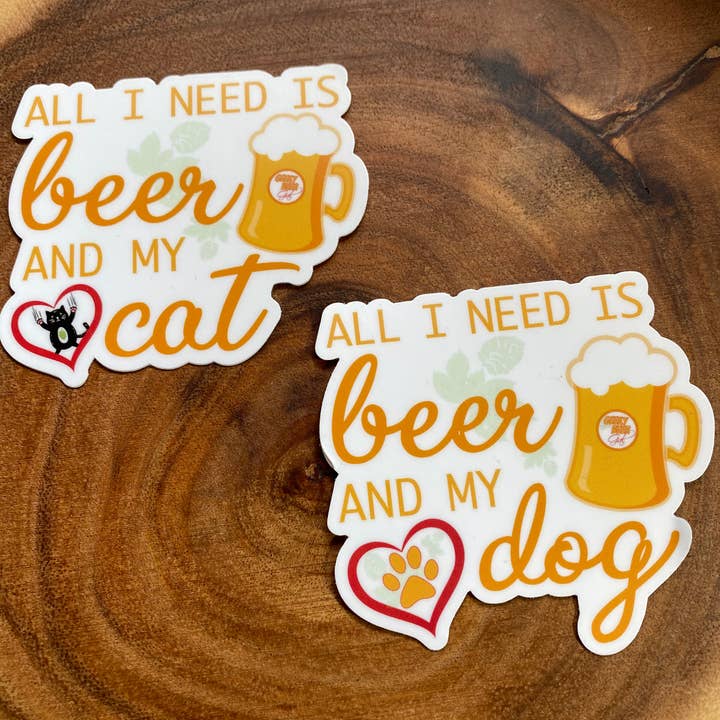 Sticker All I Need Is Beer and My Cat/Dog pour la vente par GeekyBeerGal