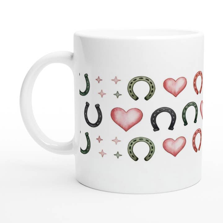 Equestrian Charm Ceramic Mug with Horse Shoes and Hearts for wholesale by Aminelle & Willow