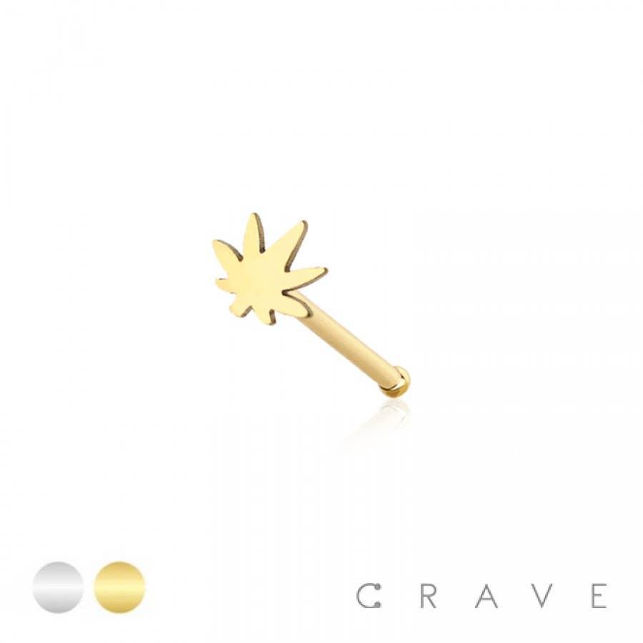 CRAVE - Vente Anneau de nez - TÊTE PLATE DE MARIJUANA ACIER CHIRURGICAL 316L NEZ OS1