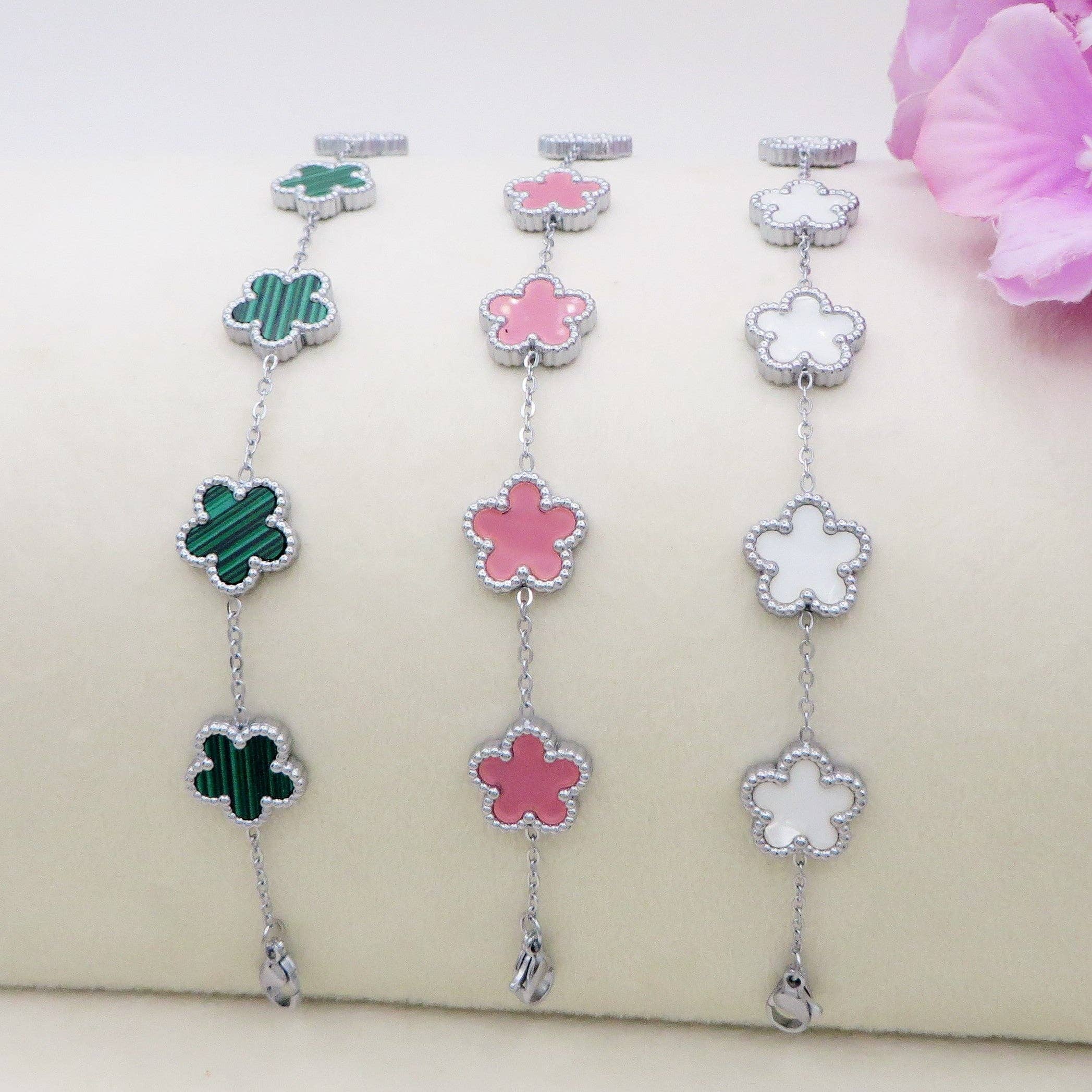 Daemon srls - Wholesale Charm/Dangle Bracelet - LILY  big Flowers ACCIAIO INOSSIDABILE ~ Bracciale fiori in madreperla6