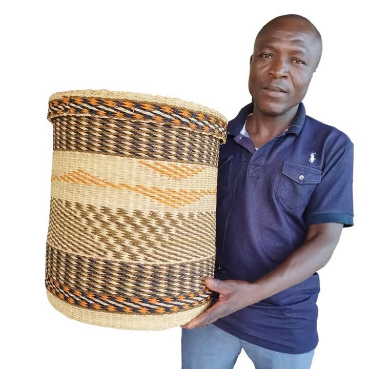 African Heritage LLC - Wholesale Laundry Basket - Hand-woven African Bolga Laundry Basket with Lid1