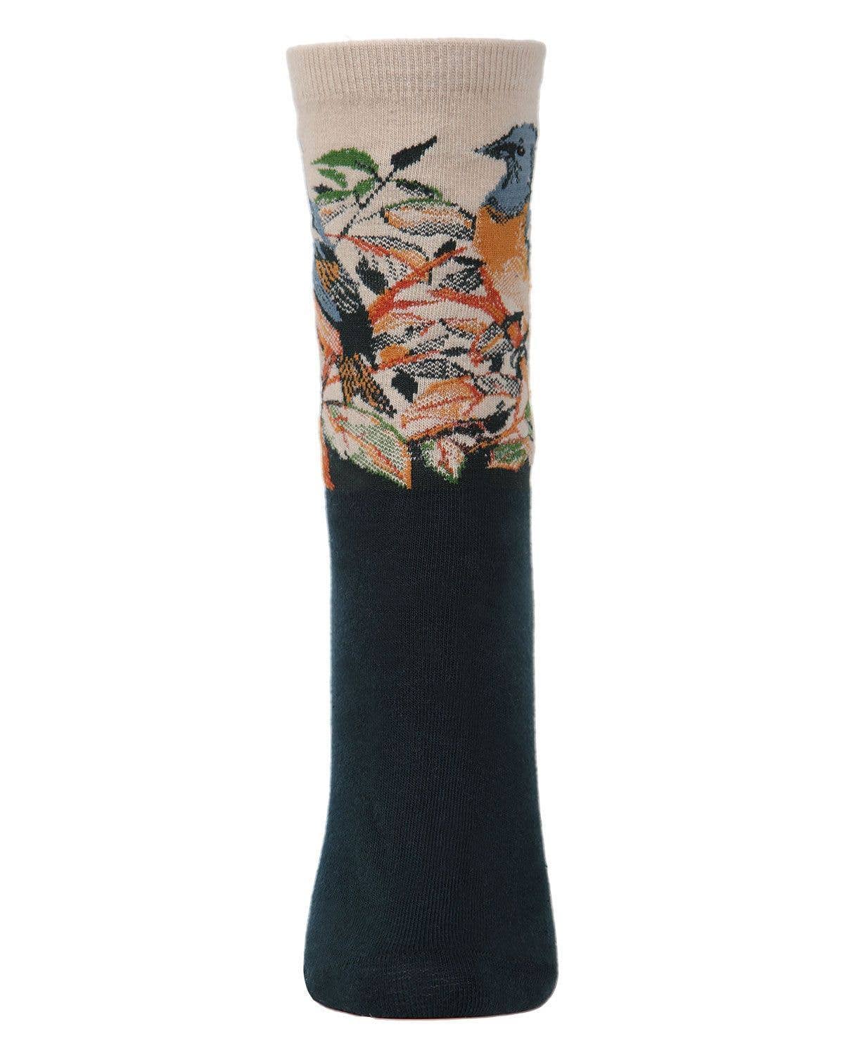 Taupe MeMoi Bird Limited Edition Art Crew Socks for wholesale on Faire1
