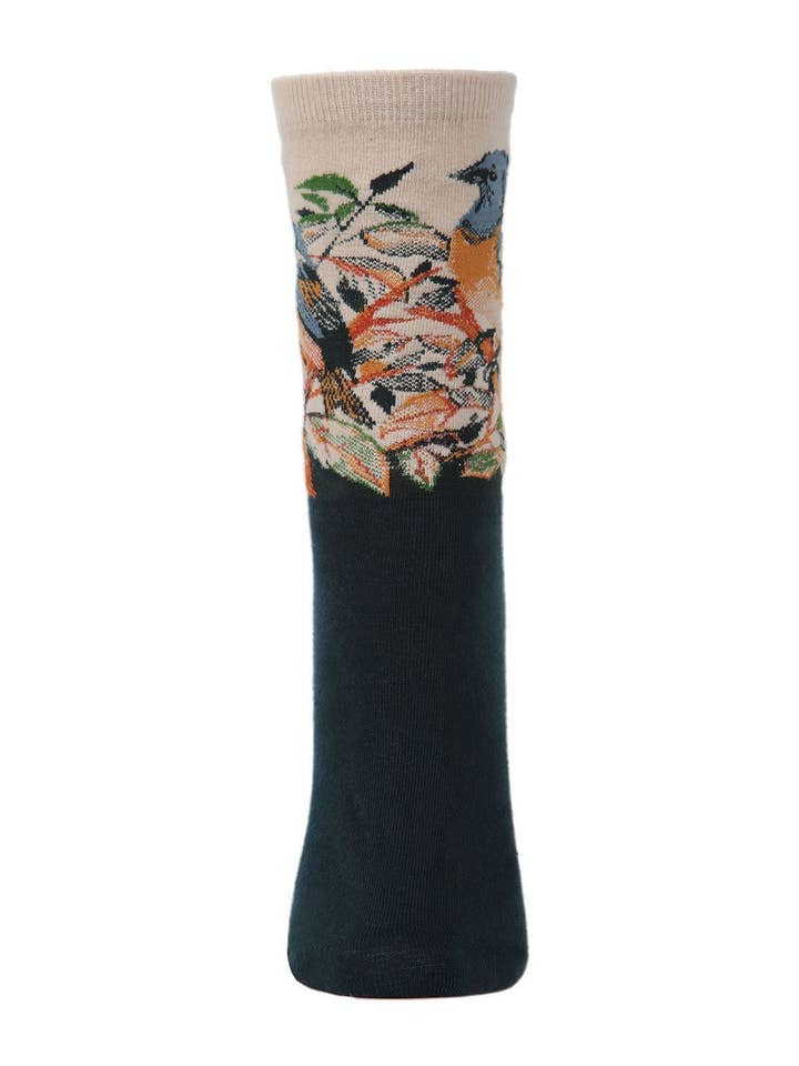 Taupe MeMoi Bird Limited Edition Art Crew Socks for wholesale on Faire1