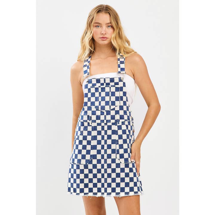 mittoshop - Wholesale Dress - Women's - GAME DAY CHECKERED BIB OVERALL MINI DRESS