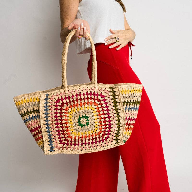 Baldiz - Vente Tote bag – femme - Sac en raphia Camilla arc-en-ciel0