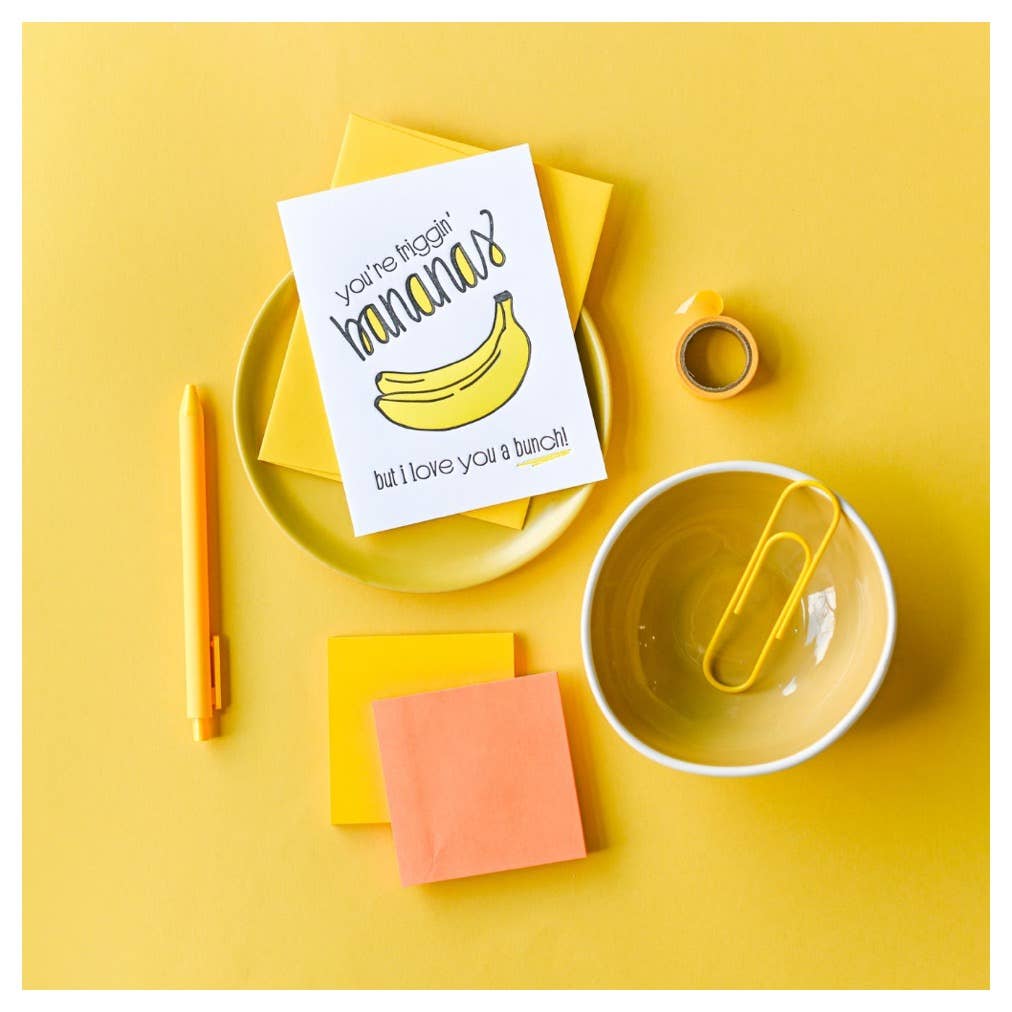 Kiss and Punch - Wholesale Valentine's Day Card - Friggin' Bananas Love You a Bunch Valentine Letterpress Card1