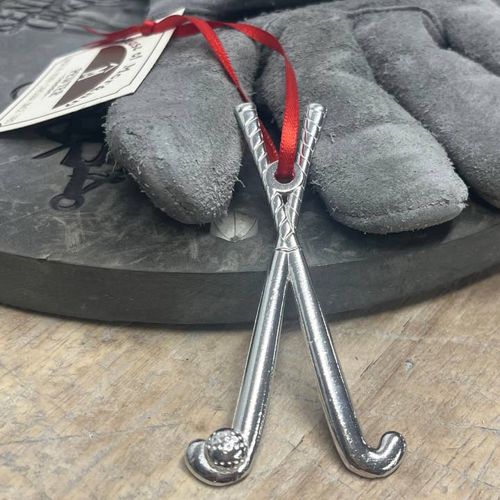 Field Hockey Ornament - Field Hockey Sticks and Ball - Field Hockey Player Gift for wholesale by House of Morgan Pewter