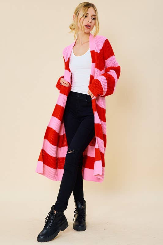 Peace Love Line - Wholesale Cardigan - Women's - STRIPED MIDI SWEATER CARDIGAN4