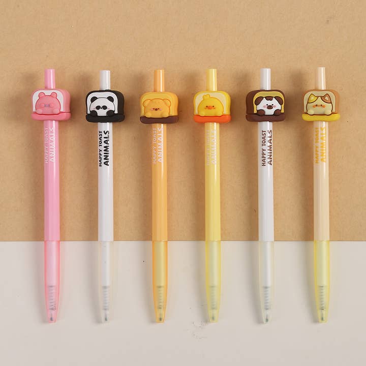 22605 HAPPY TOAST ANIMALS RETRACTABLE GEL PEN-36 for wholesale by BCmini
