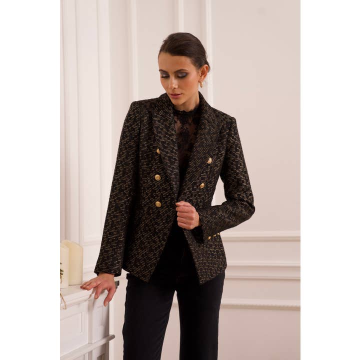 Attentif Paris - Wholesale Blazer – Women's - Slim tweed blazer jacket with gold stripes25