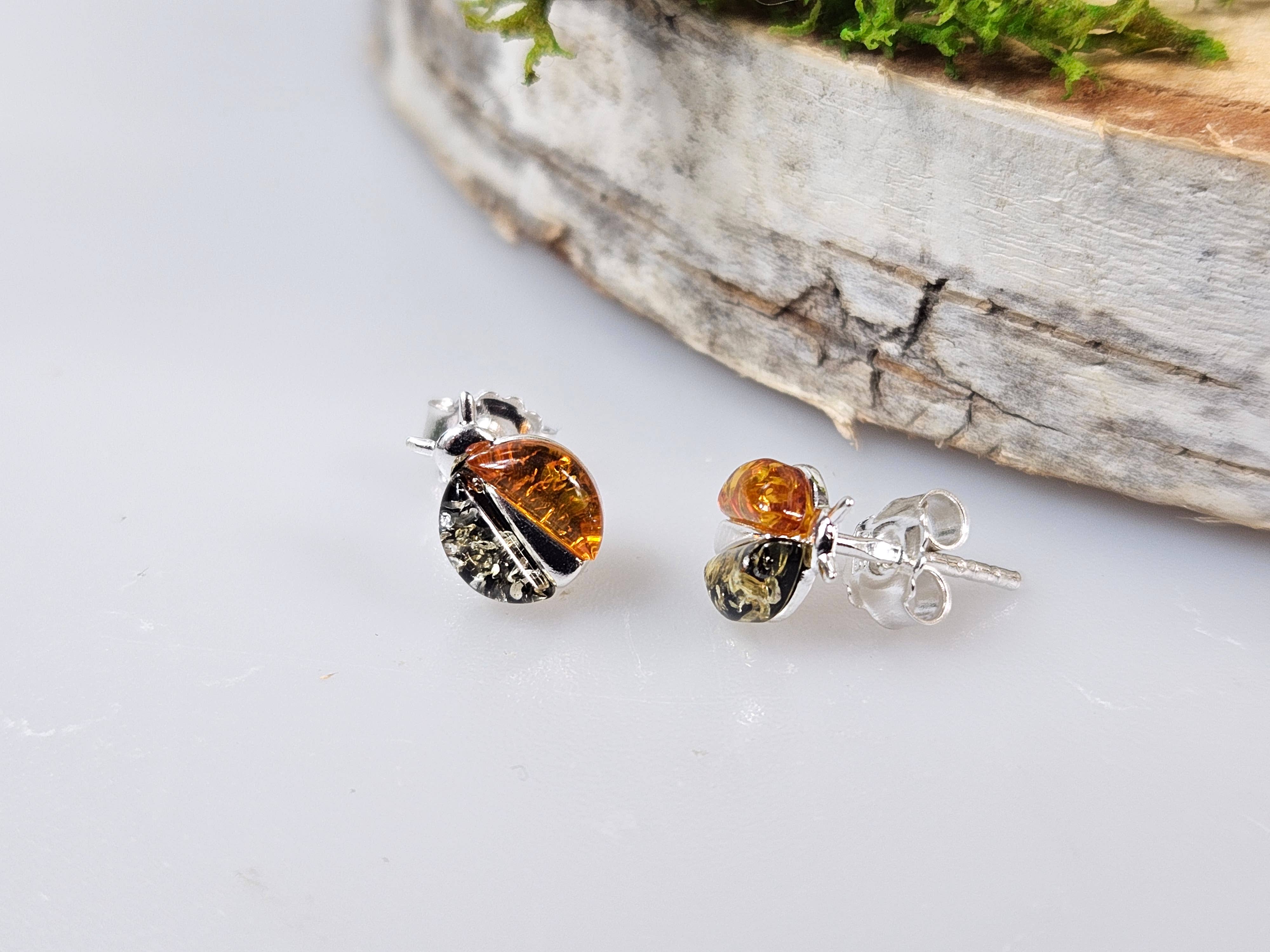 AmberLithuania - Vendita all'ingrosso Orecchini pendenti - Orecchini in ambra, orecchini pendenti con pietre preziose, orecchini a forma di coccinella2