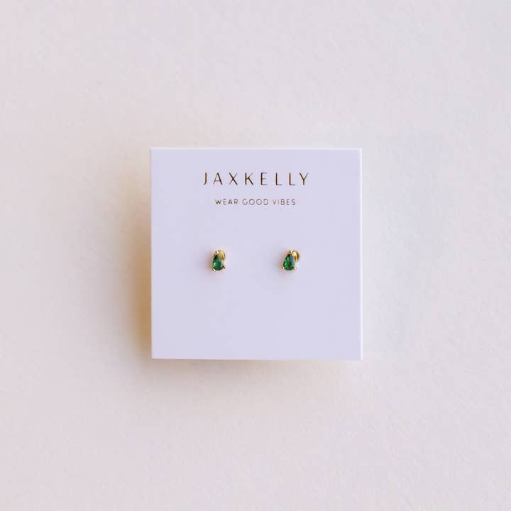 JaxKelly - Wholesale Stud/Post Earrings - Teardrop - Emerald CZ - Earrings