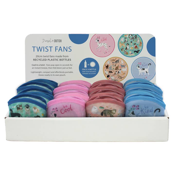 Diesel & Dutch - Wholesale Handheld folding fan - Paws and Claws Twist Fans - 40 pc Asst Tray1