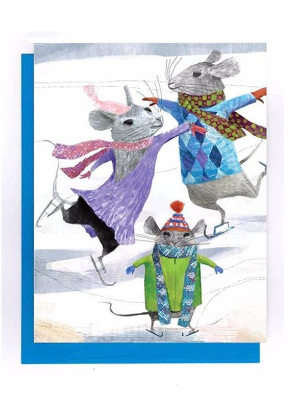 Mice Skating Greeting Card for wholesale by Artiphany