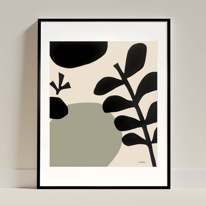 Abstract Plant Art, Mediterranean Garden: Premium Paper Wooden Framed Art Print for wholesale by Creations Awol