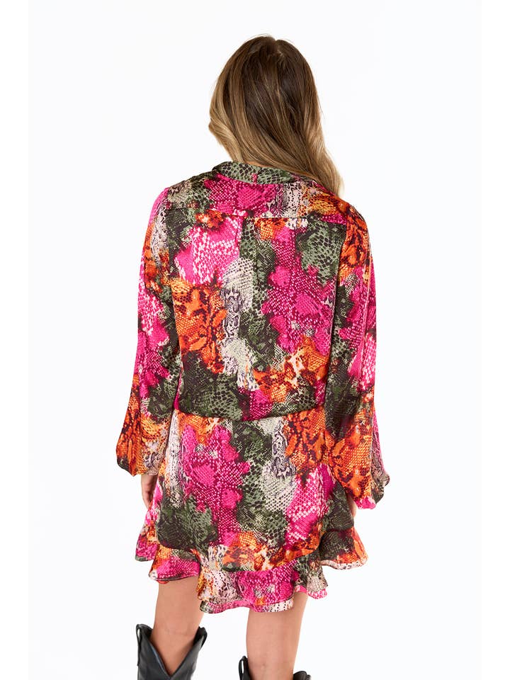 BuddyLove - Wholesale Romper – Women's - Jace Frio River Pink Snake Print Flowy Long Sleeve Romper2