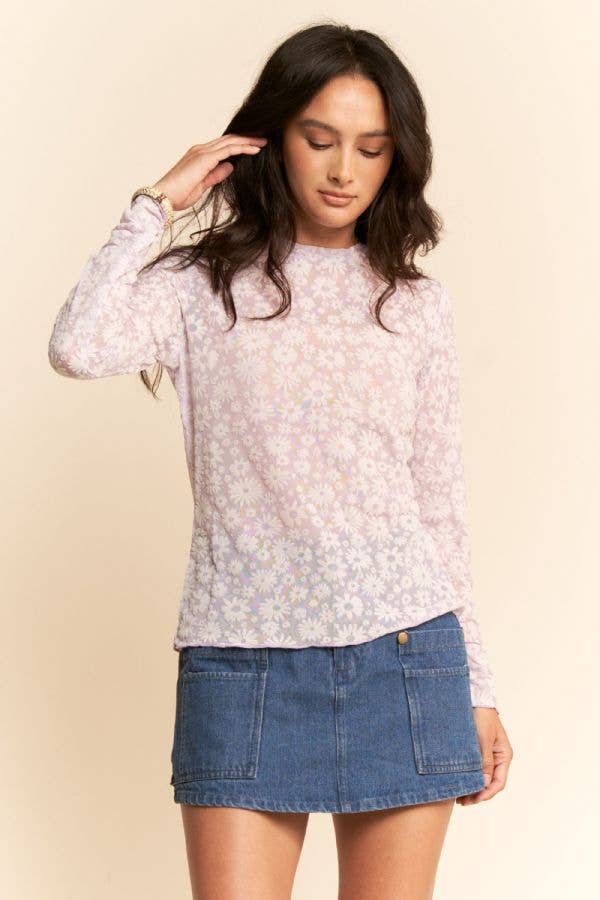 Davi & Dani - Wholesale Knit Top - Women's - LONG SLEEVE FLORAL MESH TOP8