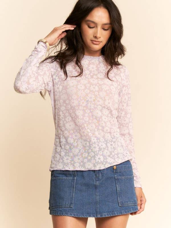 Davi & Dani - Wholesale Knit Top - Women's - LONG SLEEVE FLORAL MESH TOP8