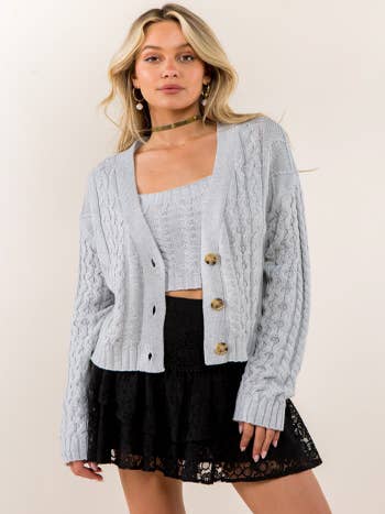 Light Grey Cable Cropped Cardigan