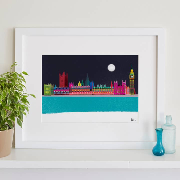 Houses of Parliament Print, London By Night Illustration for wholesale by I Drew This