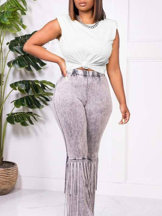 white tee and fringe pants set for wholesale by Flarix