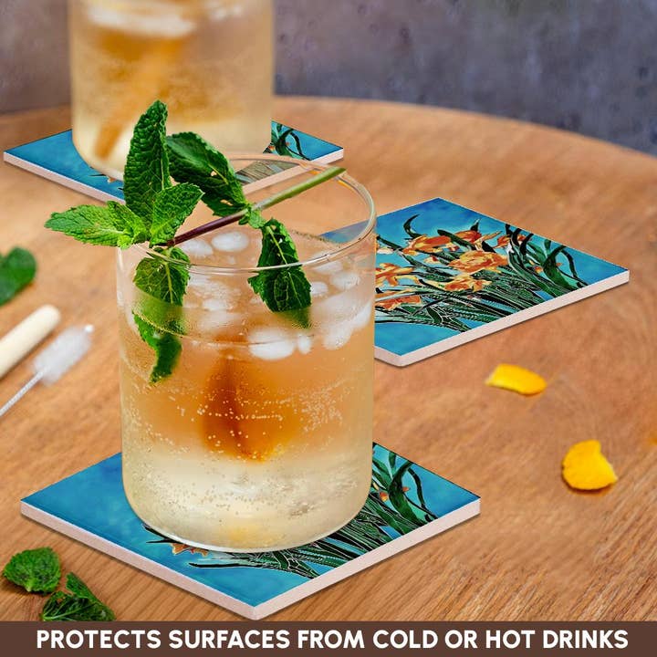 3dRose - Wholesale Coasters - 3dRose, Blooming Golden Daffodils Bold Line Art, Coaster2