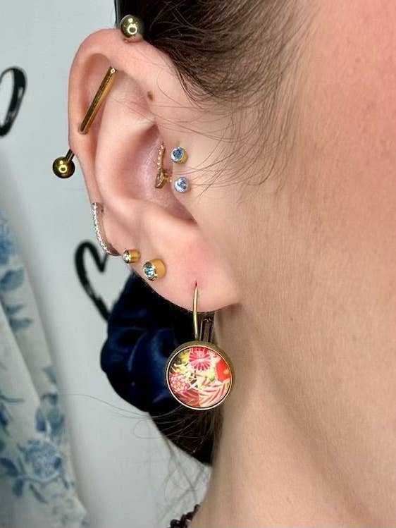 Mums + Ferns Cabochon Drop Earrings for wholesale by Tumbled Earth Inc.