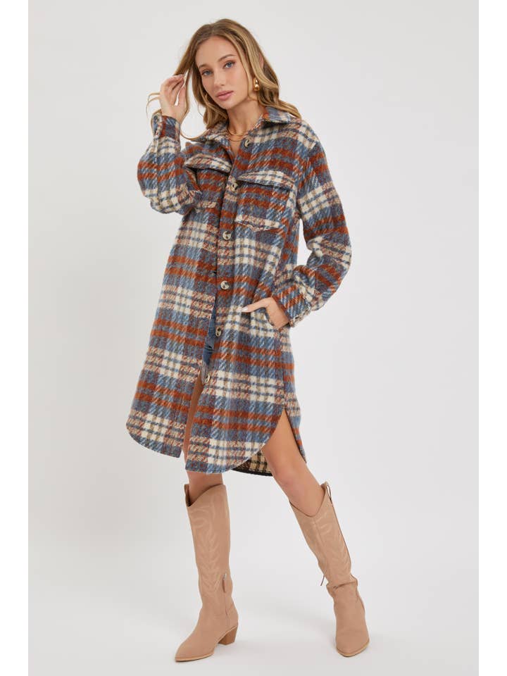 Sweet Lovely by Jen – wholesale Shirt Jacket/Shacket - Women’s – SW1571 PLAID COAT/SHACKET