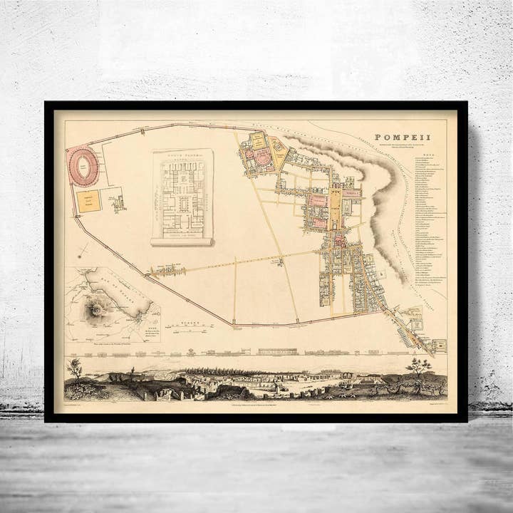 Vieille carte de Pompéi 1832 Italie Carte vintage | Impression d'art mural de carte vintage pour la vente par OldCityPrints - Old Maps and Posters