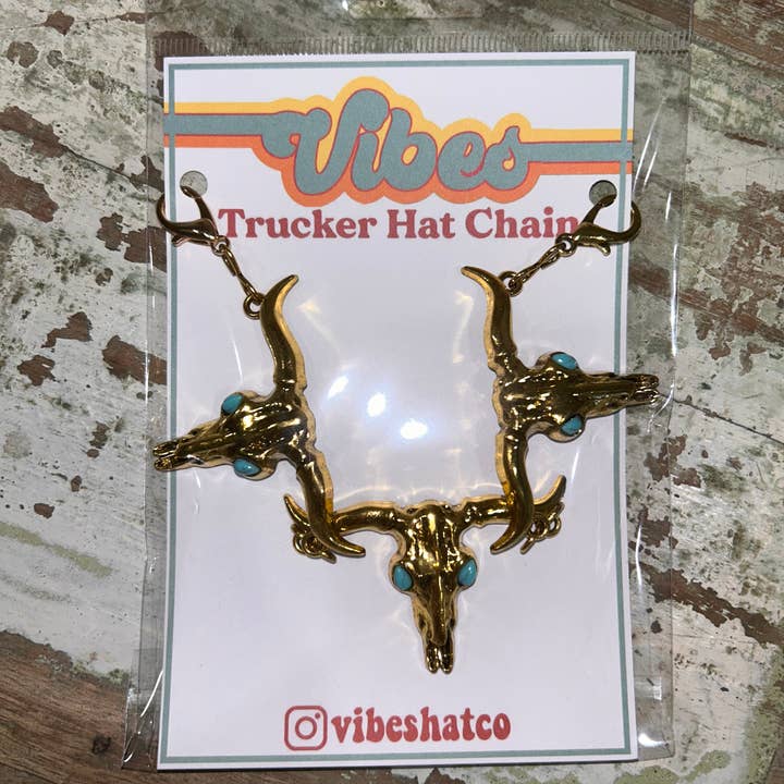 Vibes Hat Company – wholesale Hattaccessoar - Dam – Turkos Skull Trucker hattkedja | Hattband | Keps