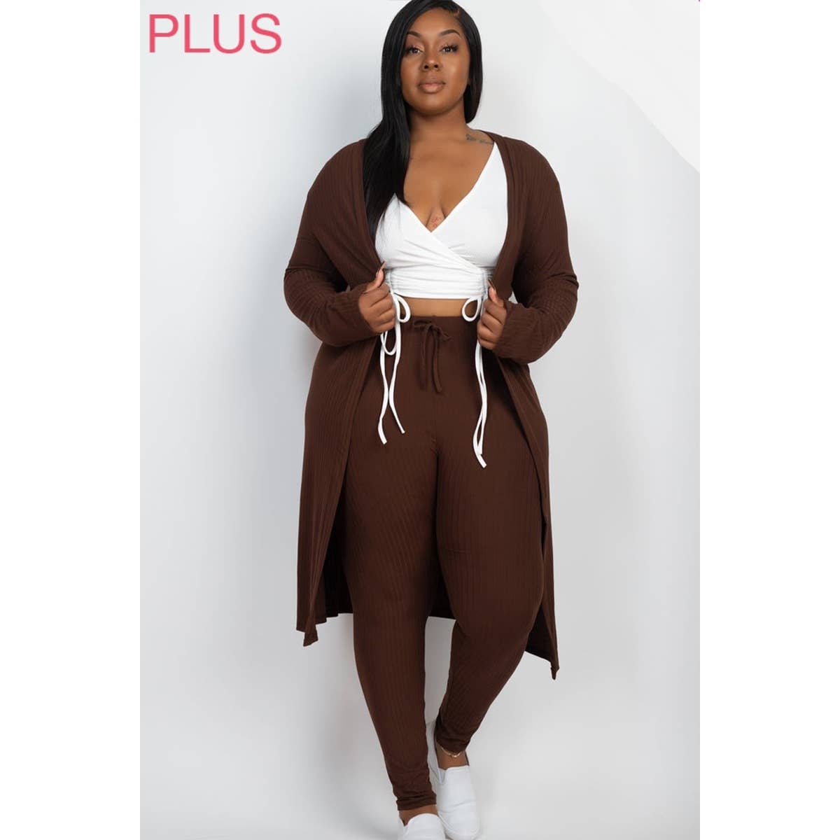 UP CLOTHING - Wholesale Lounge Set - Women's - PLUS SIZE Ribbed Cardigan and Leggings Set3