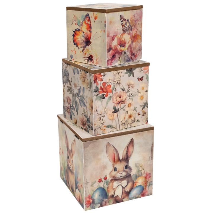 3/Sæt - Vintage Forår Stablede Kasser for engroshandel hos The Hearthside Collection