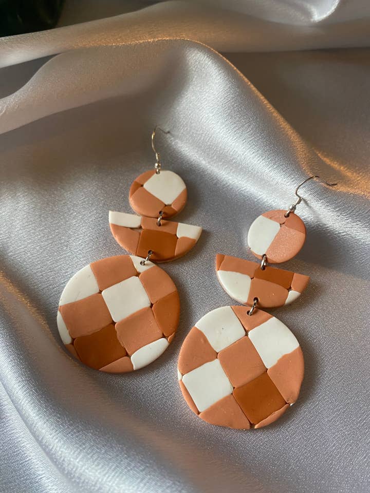 Orange Gingham Earrings for wholesale by Marcelo's Shop