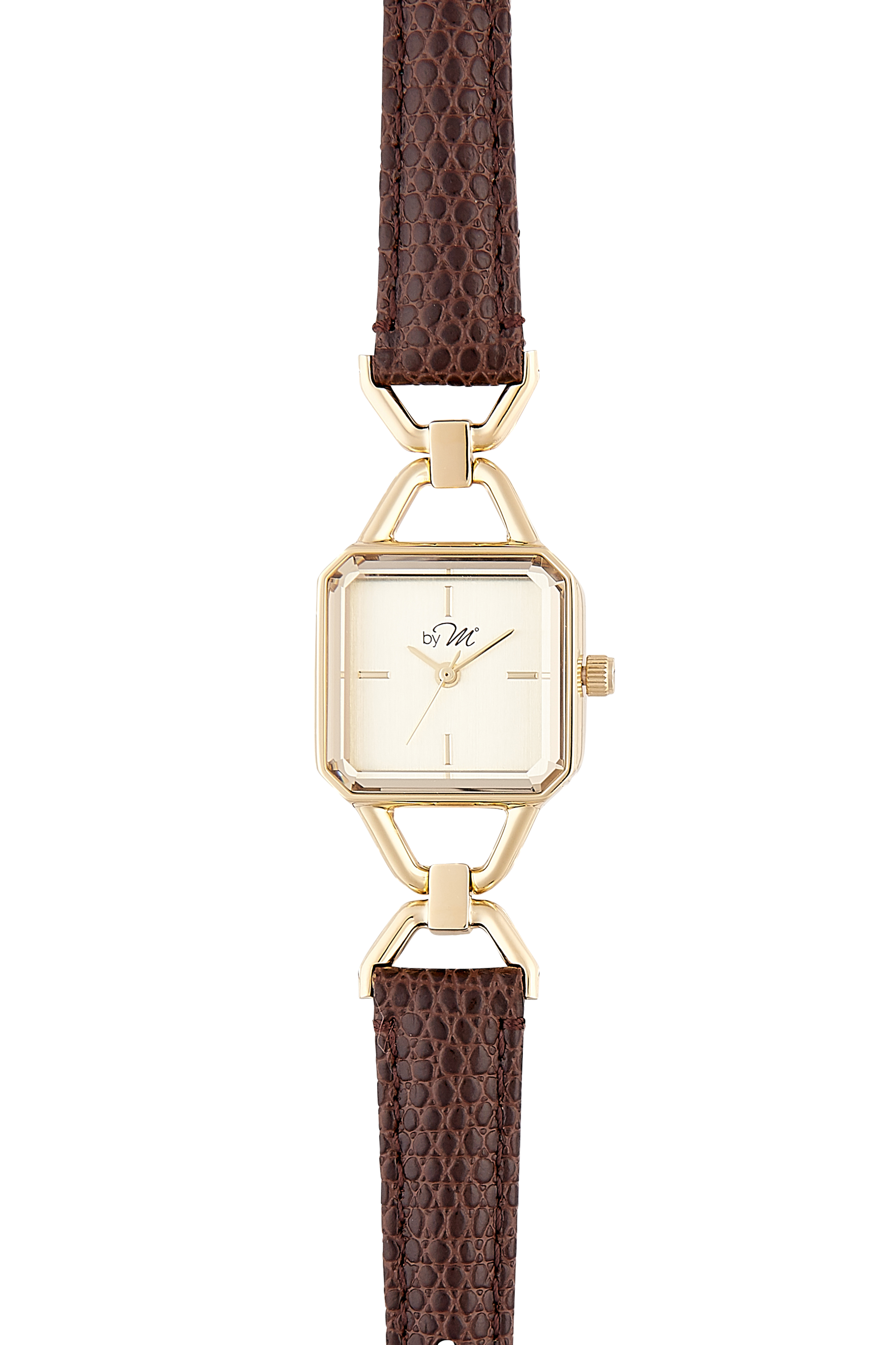 by M degrees - Wholesale Polshorloge - Dames - Vintage-geïnspireerd gouden vierkant horloge – Bruine leren band6