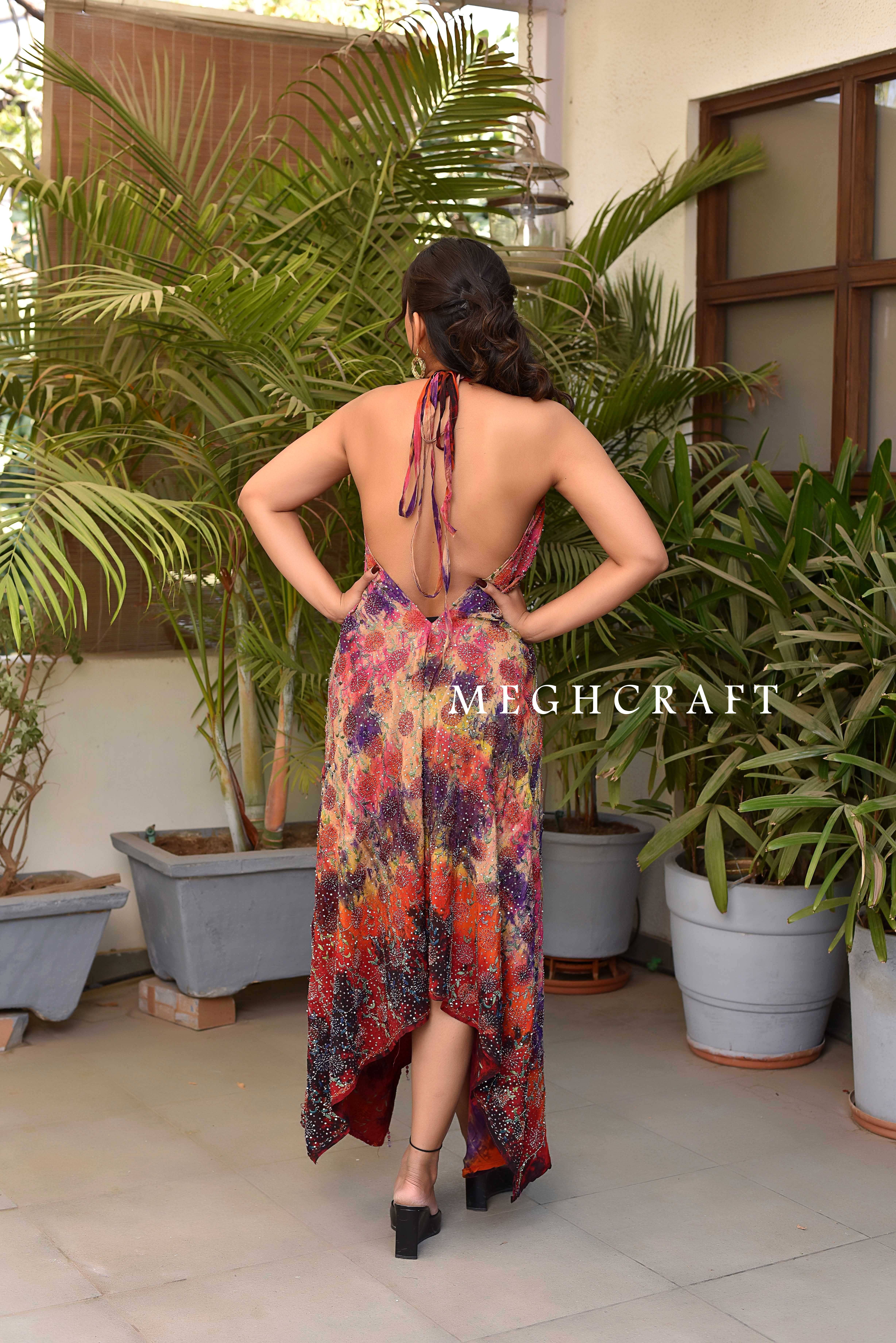 Meghcraft - Vendita all'ingrosso Vestito - Donna - Abito all'americana decorato con stampa tie-dye vintage indiano3