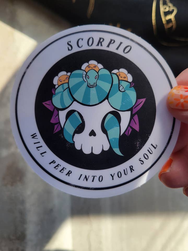 Witchy Scorpio Skull Zodiac Sticker for wholesale by by Sarah Simpson