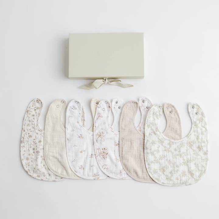 Soft Muslin Baby Bib Set: 6-Pack of Absorbent, Stylish Comfort for wholesale by Cherubin Chic