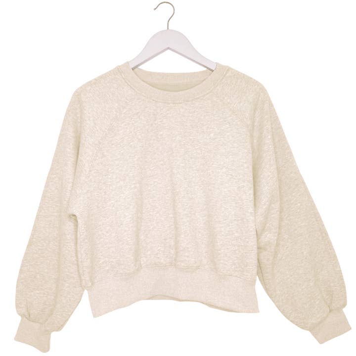 Balloon Sleeve Sweatshirt in Cream Melange for wholesale by Last True Angel