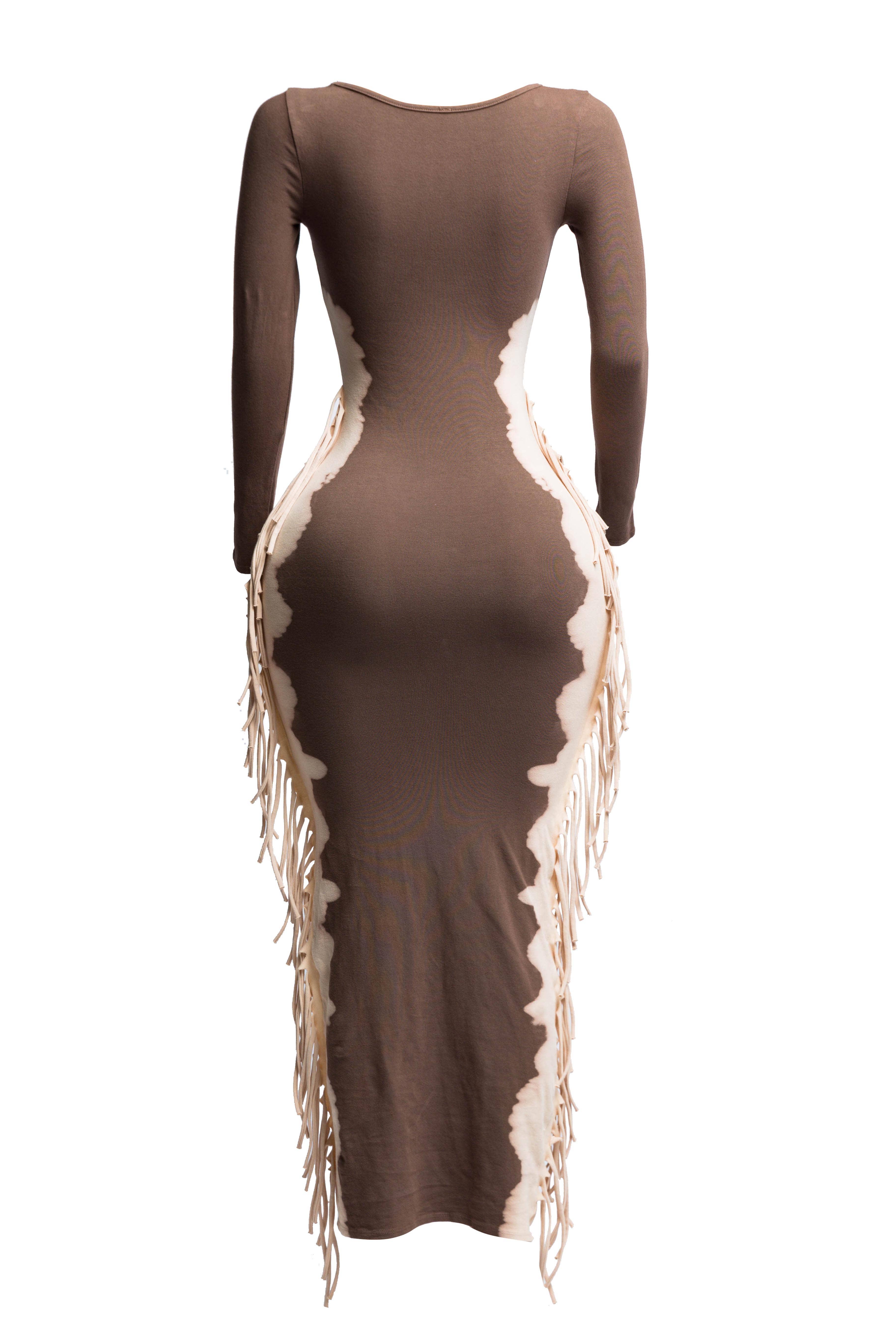 K Too - Wholesale Dress - Women's - Bleached two tone colorway side fringe maxi dress1