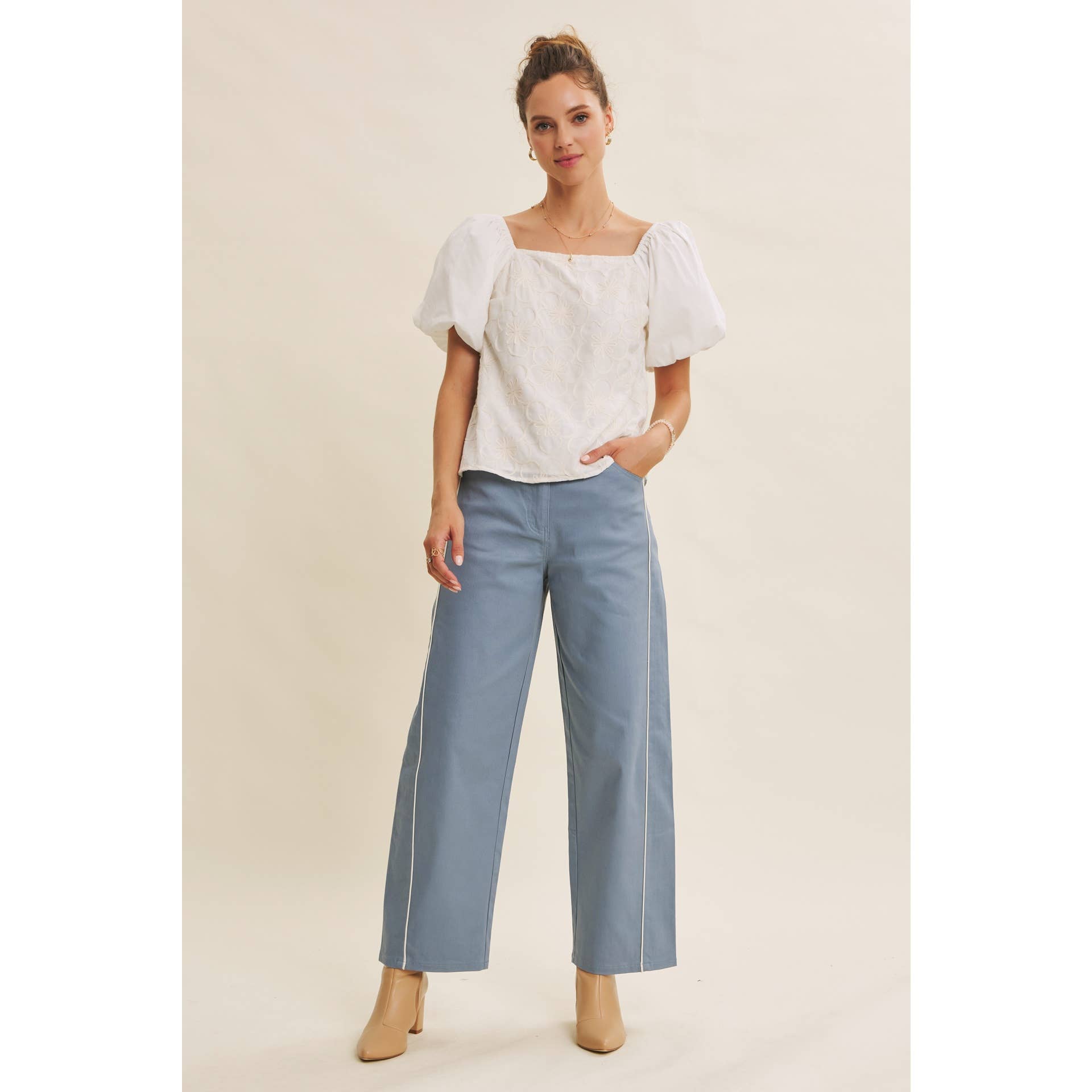 in february - Wholesale Pants - Women's - CLASSIC MEETS ELEVATED CAUSUAL PIPED TWILL BARREL-LEG PANTS3