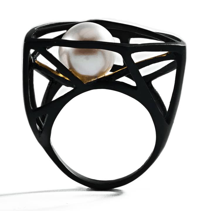 Descartes Geometrische 925 Zilveren Ring met Gecultiveerde Zoetwaterparel voor wholesale door German Kabirski