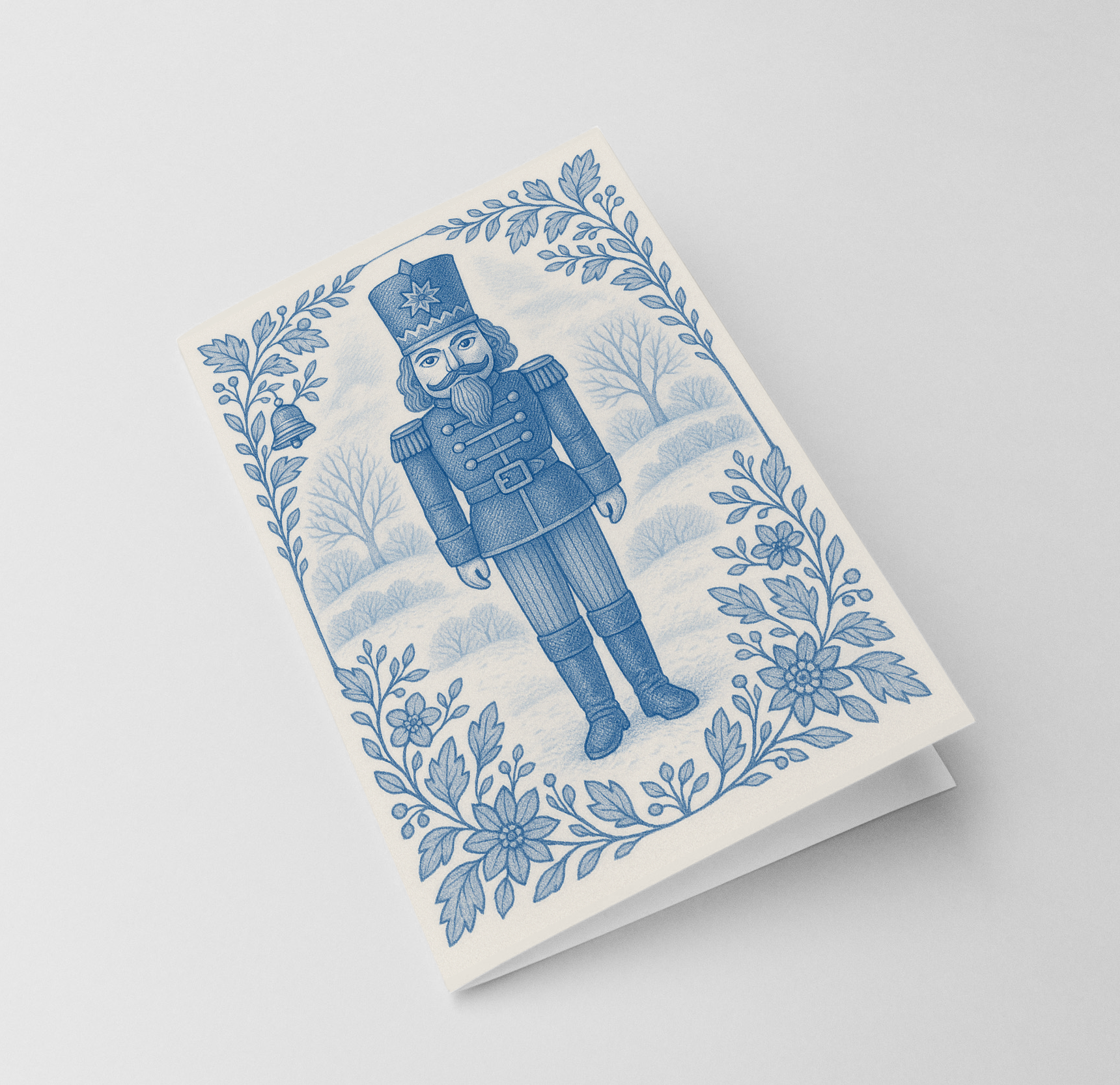Design Carolinas - Wholesale Christmas Card - Blue & White Nutcracker Delft Folded Holiday Card0
