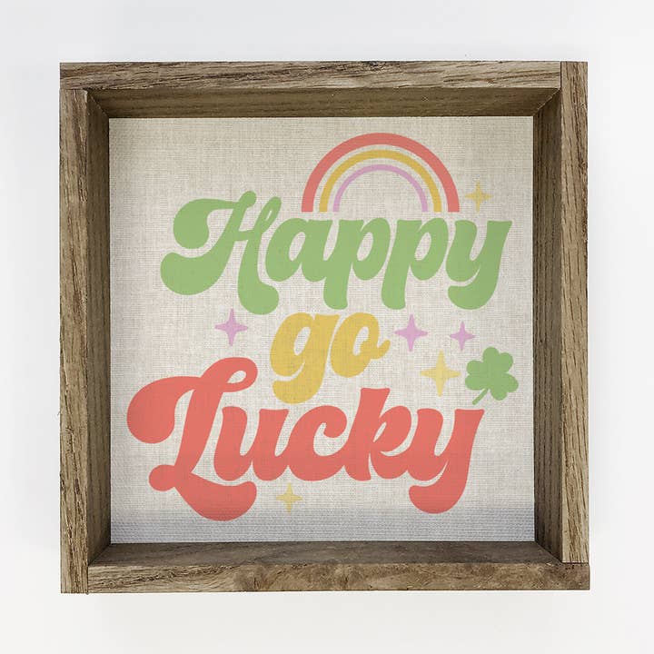 Happy Go Lucky - St Patrick's Day Canvas Art - Wood Framed for wholesale by Hangout Home